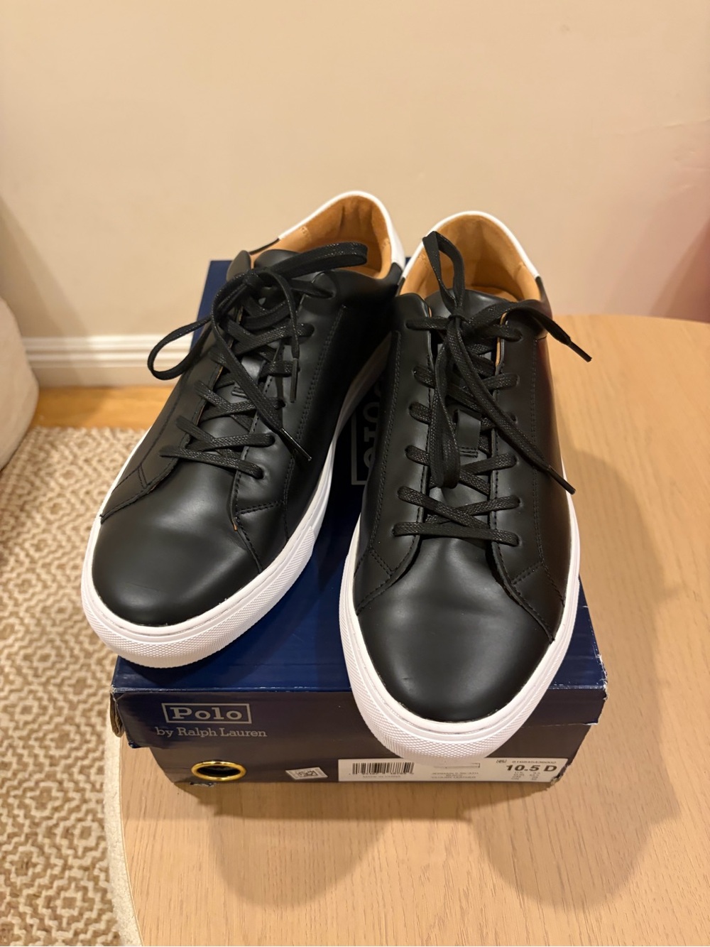 Polo by Ralph Lauren Black Leather Sneakers with White Sole